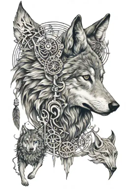 A Shaman Summoning Ethereal Music Notes From A Mystical Wolf Companion