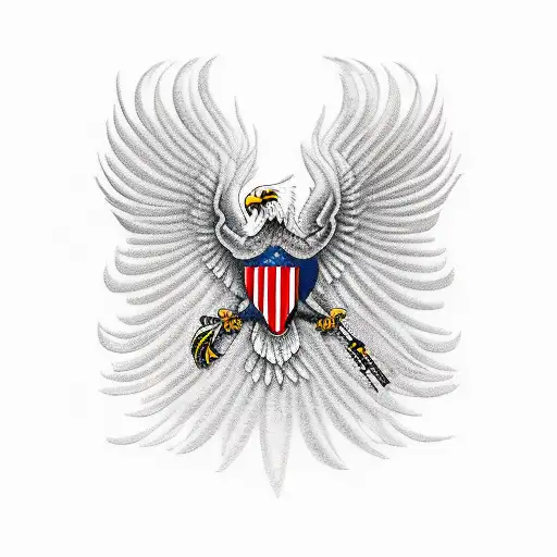 Life Like Us Army Tattoo Of Eagle Flying With Us Flag And M-16