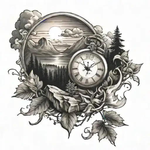 Moutains With A Clock As The Sun Setting Behind Them