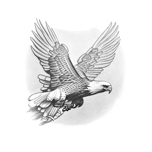 Life Like Tattoo Of Eagle Flying With Us Flag And M-16