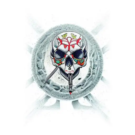 Dead Skull Inside A Biological Hazard Sign With Barbed Wired