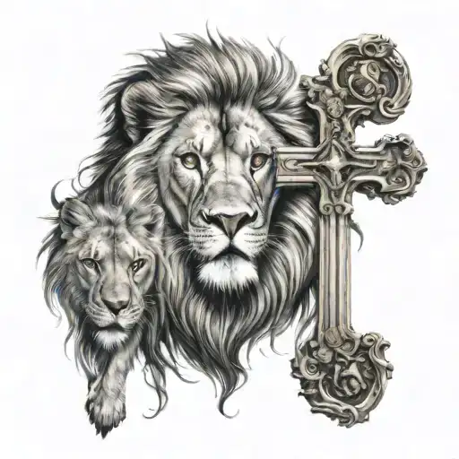 Cross With Jesus And Lion