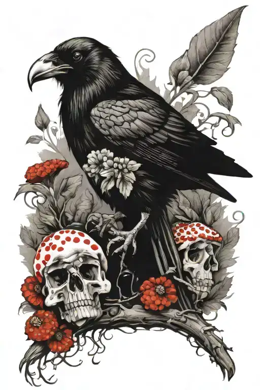 Raven With Amanita Muscaria And Poison