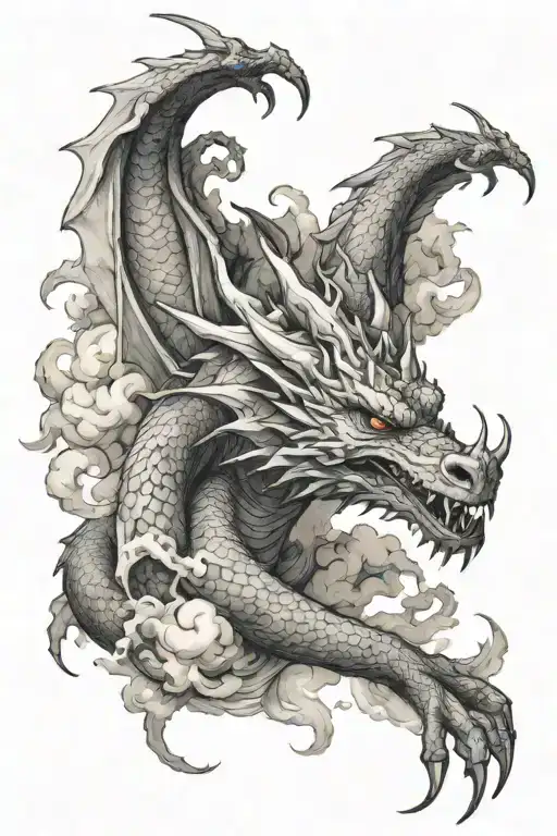 A Dragon Wrapping Around My Forearm With Smoke Or Clouds In The Background