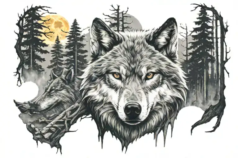 The Witcher Style Wolf Face Full Moon Forest Fireplace