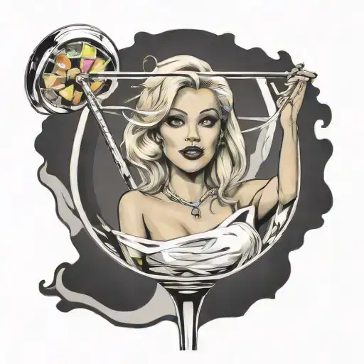 Sexy Blondy Girl Cartoon Inside A Martini Glass