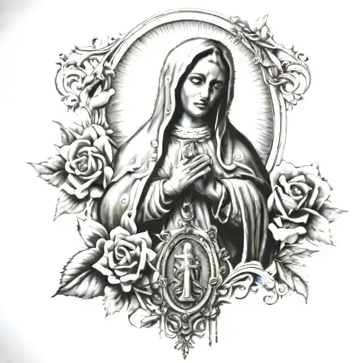 Guadalupe With Rosary And Sacred
