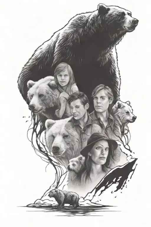 Bear And Below A Family Of People