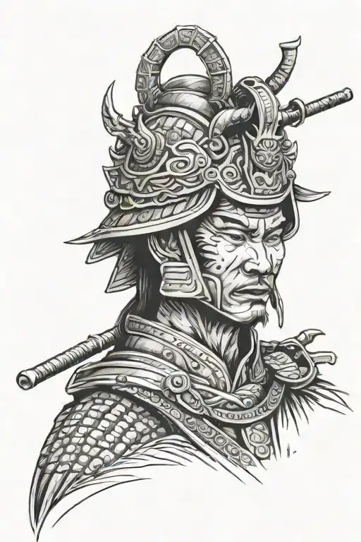 Samurai With Mask Outline