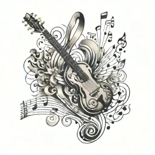 A Realistic Portrait Of Music Surrounded By Symbols Of Love And Peace