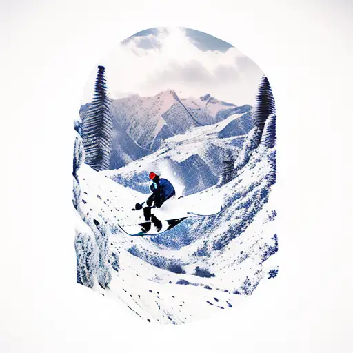 A Snowboarder Carving Through A Mountain Range Made Of Waves
