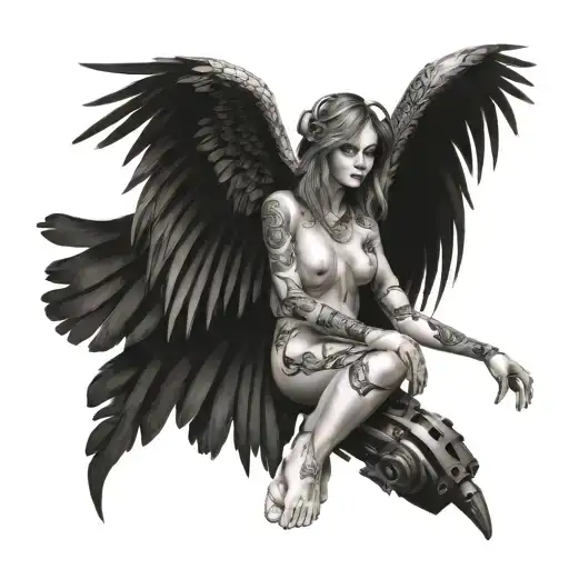 Fallen Angel With Mechanical Illustrations