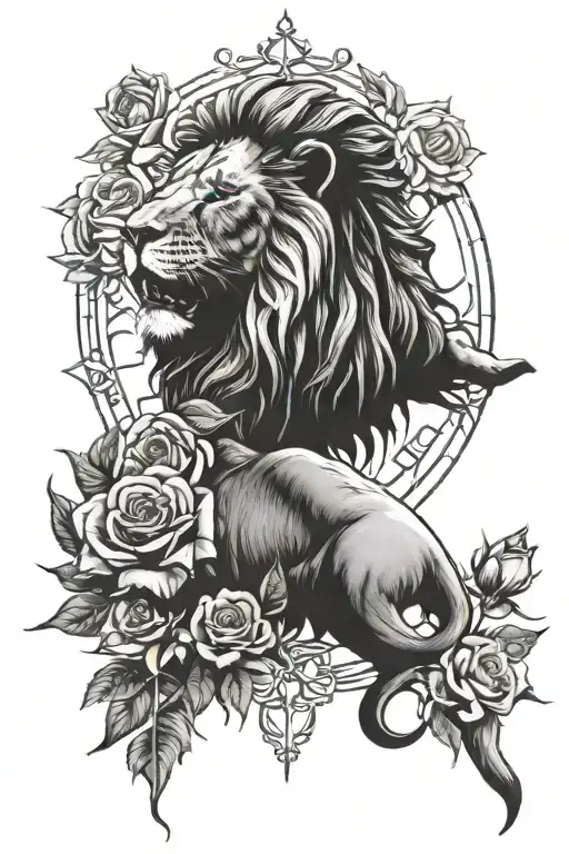 Lion And Roses And Compass Rose