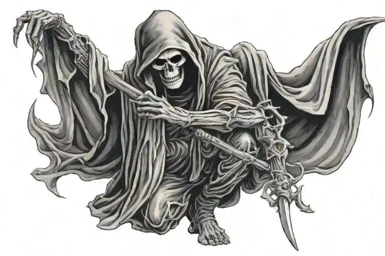 Man Kneeling Before Grim Reaper