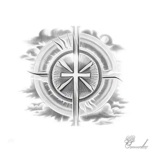 Christian Cross Surrounded By Clouds With The Sun Beaming Down From Above