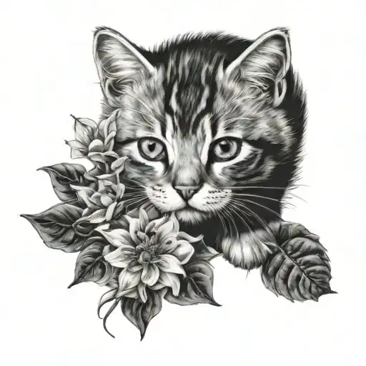 Small Cat And Flowers