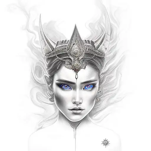 Goddes Hestia In Ladies Armor With Flames Dark Background