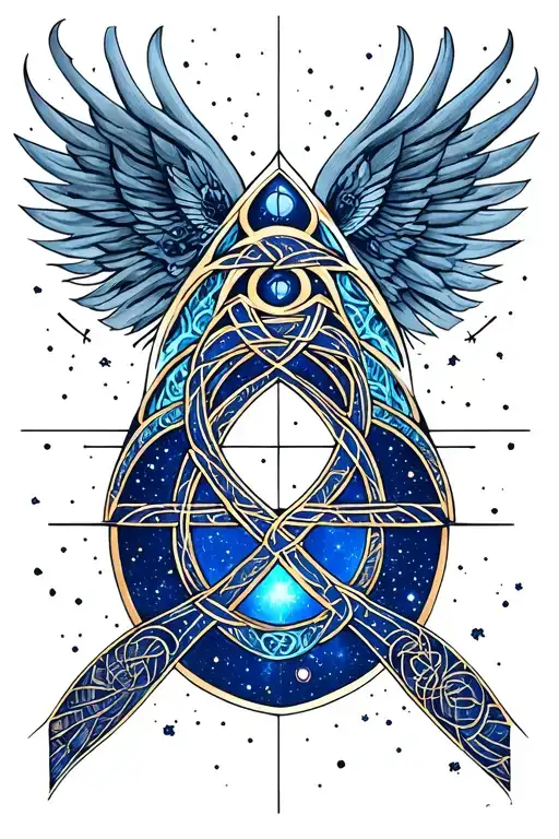 Trinity Knot Design Incorporating Geometrical And Mandala Designs With Outer Space