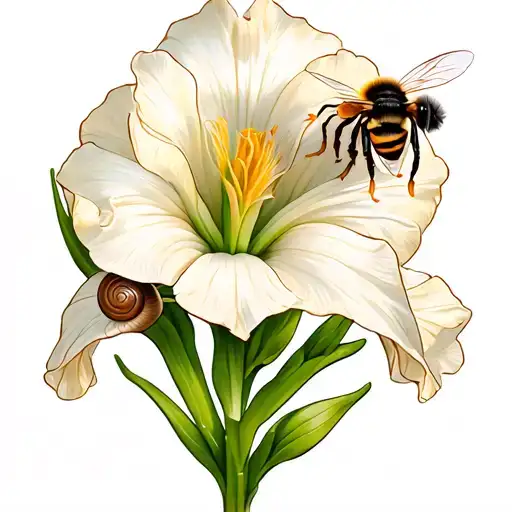 Gladiolus Flower With A Bee And A Snail