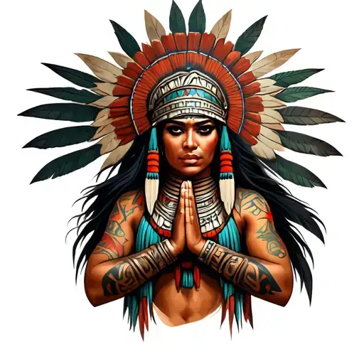 Aztec Female Warrior With Pray Hands