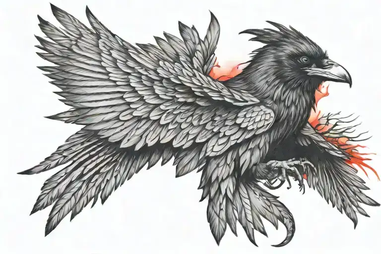 Raven Taking Flight Spread Wings Red Glowing Eye