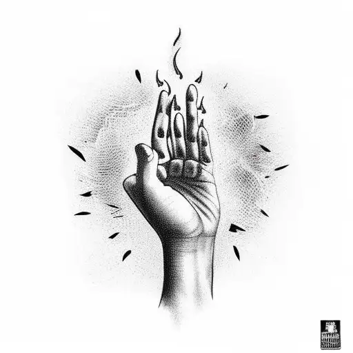 Camp Fire With Fingers Crossed In Flames