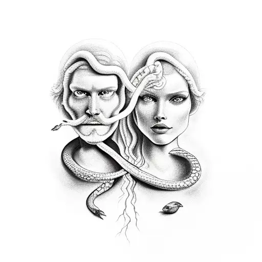 Adam And Eve With An Apple With A Snake On It