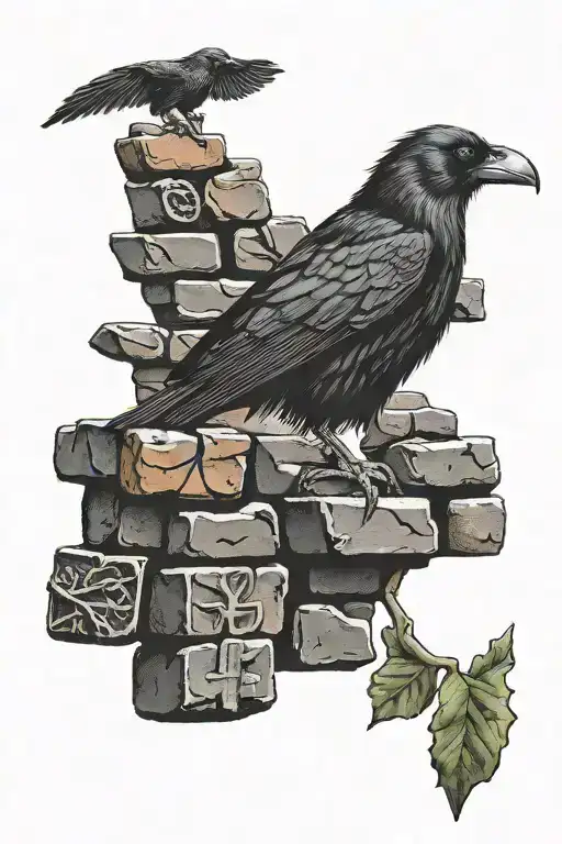 Crow Sitting On Brick Wall Nordic Runes