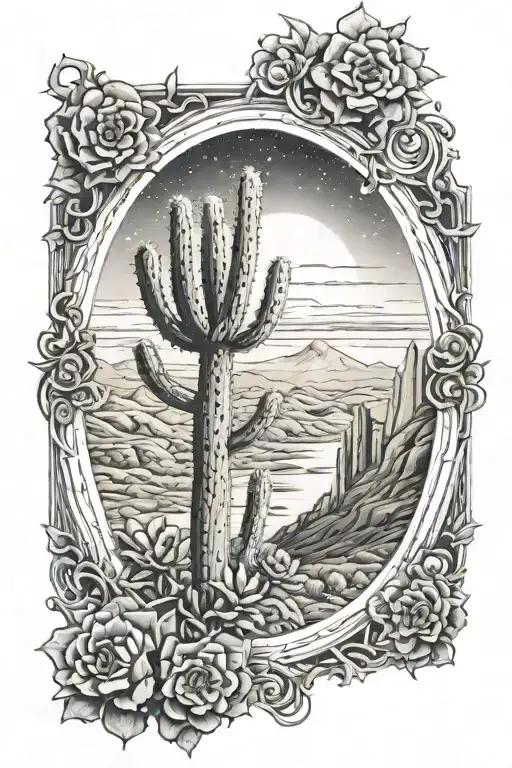 A Frame With A Cactus Inside And A Starways That Goes Into The Sky