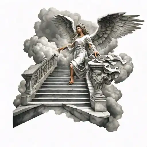 Lighting Angel Arms Open Clouds Stairs Leading