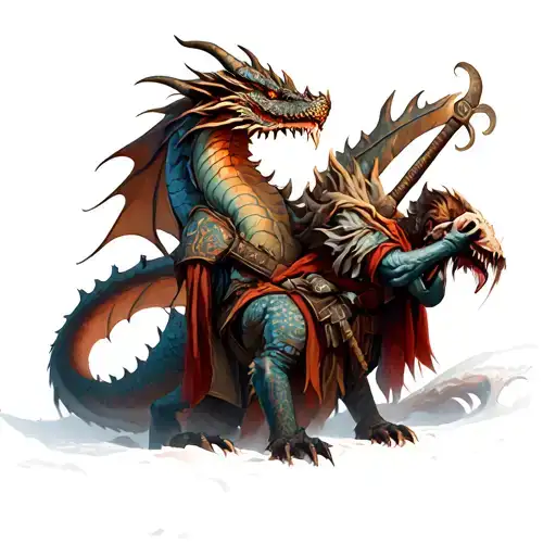 Realistic Viking Dragon Holding A Dead Viking Warrior