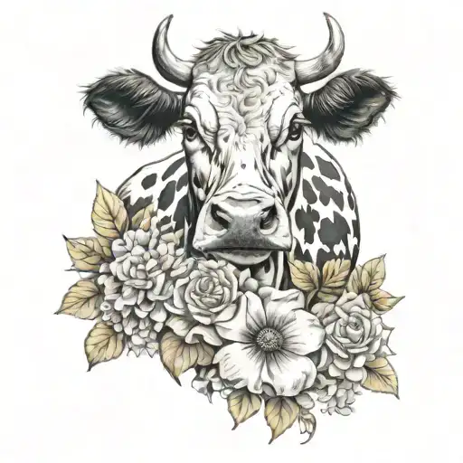 Cow And Flower Arrangement Inspired Tattoo Featuring