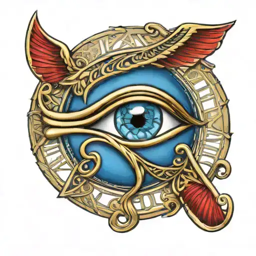 Golden Pi Symbol Combined With Eye Of Horus Blue Eye And A Red Semicolon Symbol