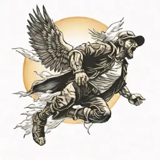 Man Flying Towards The Sun Shining