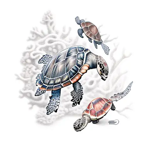 Corals And Sea Turtle