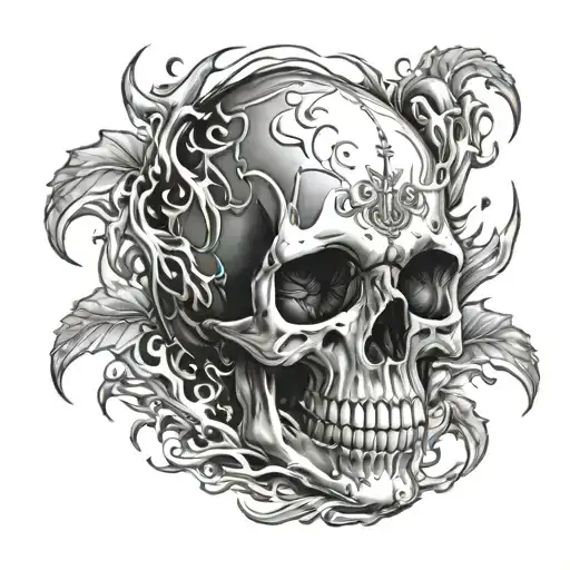 1 Skull On Fire Flames Coming For Pec