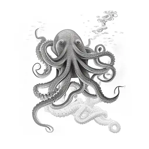 Giant Octopus Fighting A Diver