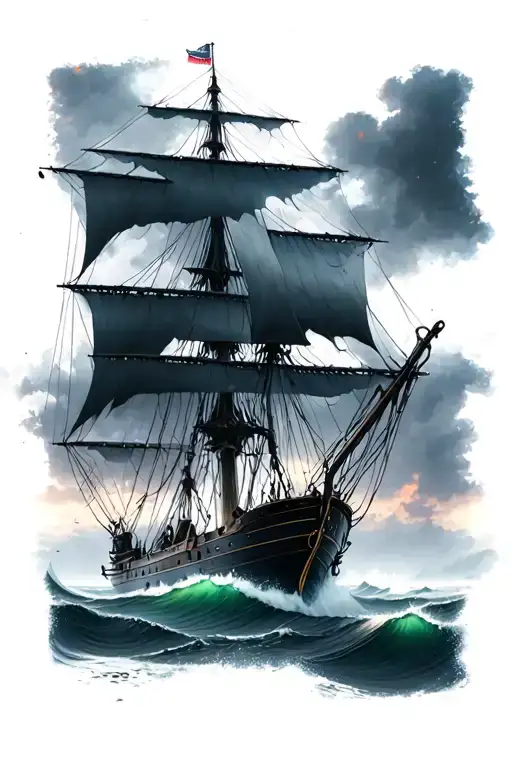 Galley Ship In Dark Stormy Seas