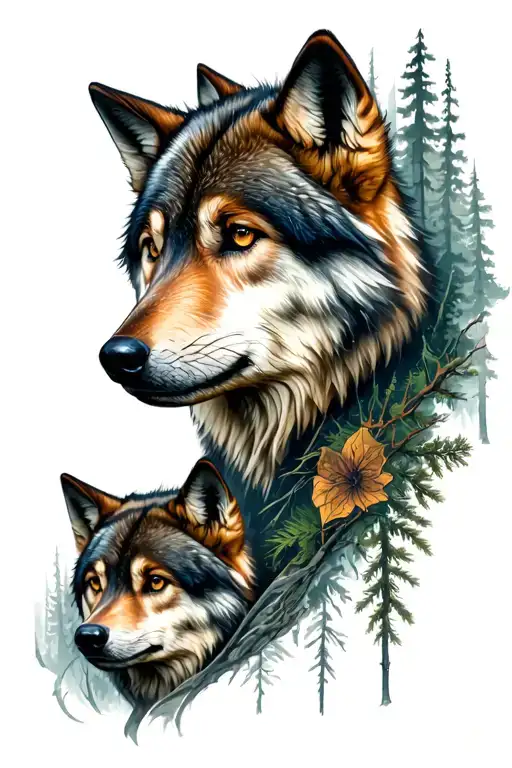 Forest Motif With Wolves On The Shoulder