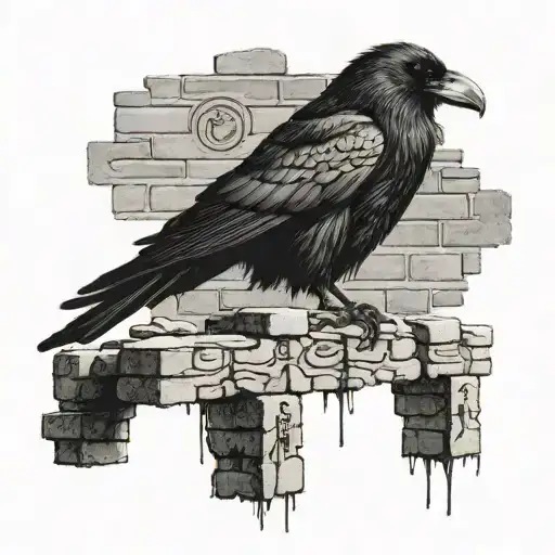 Crow Sitting On Brick Wall Nordic Runes