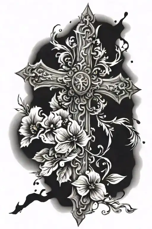 Cross With My Birthday Date Tattoo Design