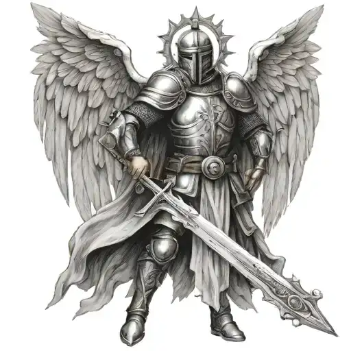 Templar Knight With Sword And Archangel Wings