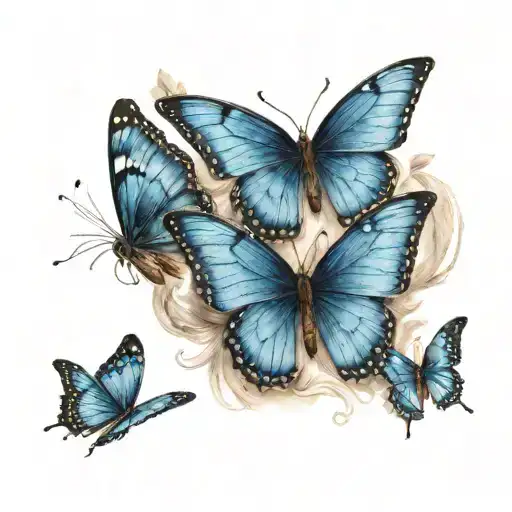 Two Blue Butterfly Flying With Native Lines