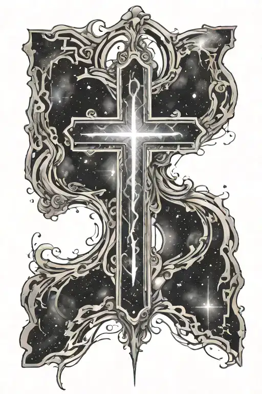 Cross Outline With Galaxy Inside