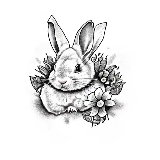 White Rabbit Sitting On A Skull