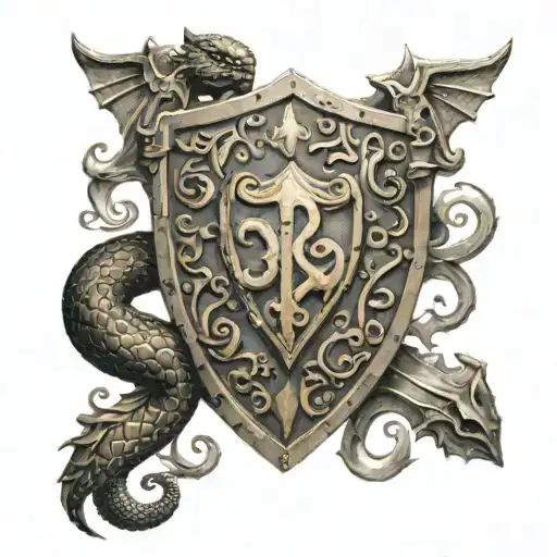 Medieival Shield With Snake Coiled