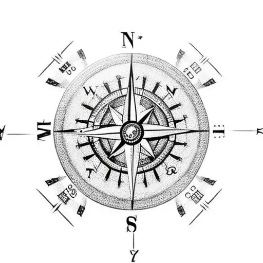 A Compass Surrounded By Football Balls
