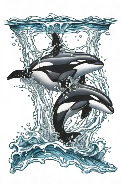 Killer Whale Breaching Water With Pod In The Water Below