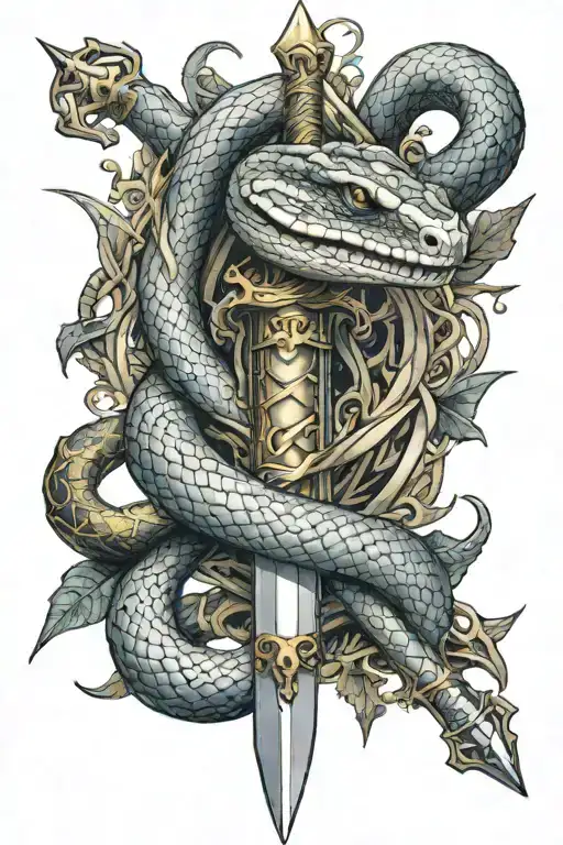 Snake Wrapping Around Excalibur Sword