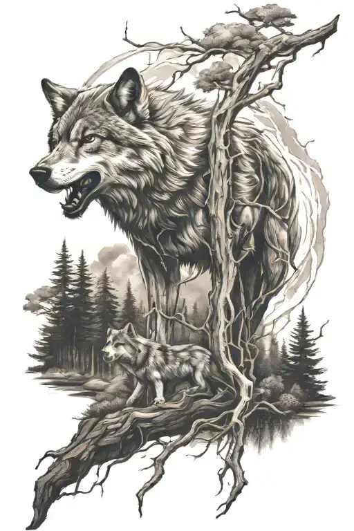 Lightning And Wolf And Forest
